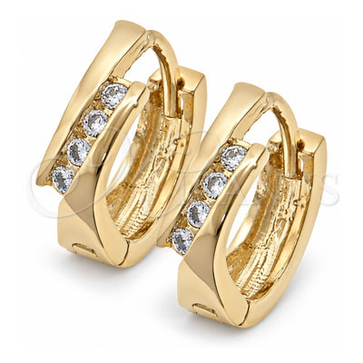 Oro Laminado Huggie Hoop, Gold Filled Style with White Crystal, Polished, Golden Finish, 02.165.0070