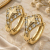 Oro Laminado Huggie Hoop, Gold Filled Style with White Micro Pave, Diamond Cutting Finish, Golden Finish, 02.165.0058