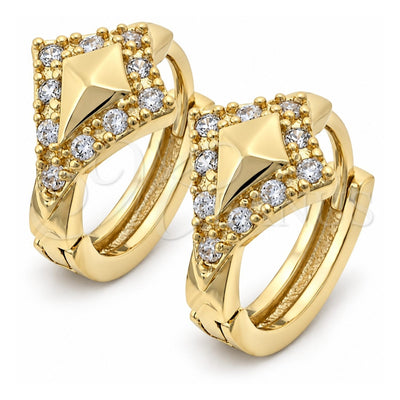Oro Laminado Huggie Hoop, Gold Filled Style with White Micro Pave, Diamond Cutting Finish, Golden Finish, 02.165.0058