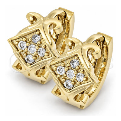 Oro Laminado Huggie Hoop, Gold Filled Style with White Micro Pave, Polished, Golden Finish, 02.165.0059