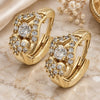 Oro Laminado Huggie Hoop, Gold Filled Style Flower Design, with White Cubic Zirconia, Polished, Golden Finish, 02.165.0065