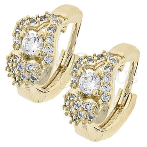 Oro Laminado Huggie Hoop, Gold Filled Style Flower Design, with White Cubic Zirconia, Polished, Golden Finish, 02.165.0065