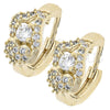 Oro Laminado Huggie Hoop, Gold Filled Style Flower Design, with White Cubic Zirconia, Polished, Golden Finish, 02.165.0065
