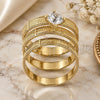 Oro Laminado Wedding Ring, Gold Filled Style Triple Design, with White Cubic Zirconia, Diamond Cutting Finish, Golden Finish, 5.164.001.06 (Size 6)