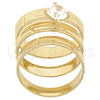 Oro Laminado Wedding Ring, Gold Filled Style Triple Design, with White Cubic Zirconia, Diamond Cutting Finish, Golden Finish, 5.164.001.06 (Size 6)
