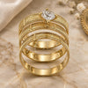 Oro Laminado Wedding Ring, Gold Filled Style Triple Design, with White Cubic Zirconia, Diamond Cutting Finish, Golden Finish, 5.164.001.07 (Size 7)