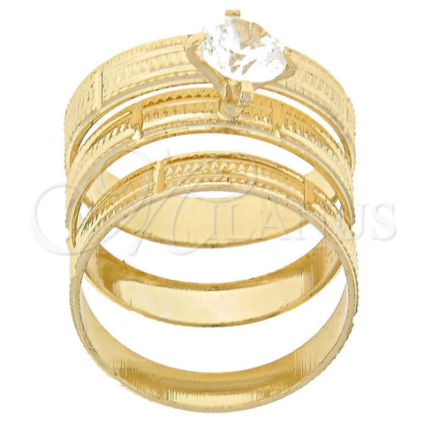 Oro Laminado Wedding Ring, Gold Filled Style Triple Design, with White Cubic Zirconia, Diamond Cutting Finish, Golden Finish, 5.164.001.07 (Size 7)