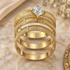 Oro Laminado Wedding Ring, Gold Filled Style Triple Design, with White Cubic Zirconia, Diamond Cutting Finish, Golden Finish, 5.164.001.08 (Size 8)