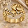 Oro Laminado Multi Stone Ring, Gold Filled Style Greek Key Design, with White Crystal, Diamond Cutting Finish, Golden Finish, 5.060.021.08 (Size 8)