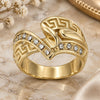 Oro Laminado Multi Stone Ring, Gold Filled Style Greek Key Design, with White Crystal, Polished, Golden Finish, 5.060.021.09 (Size 9)