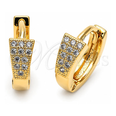 Oro Laminado Huggie Hoop, Gold Filled Style with White Micro Pave, Polished, Golden Finish, 02.122.0035