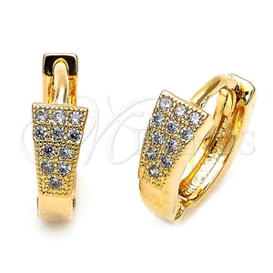 Oro Laminado Huggie Hoop, Gold Filled Style with White Micro Pave, Polished, Golden Finish, 02.122.0035