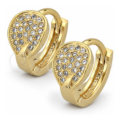 Oro Laminado Huggie Hoop, Gold Filled Style Teardrop Design, with White Micro Pave, Polished, Golden Finish, 02.122.0039