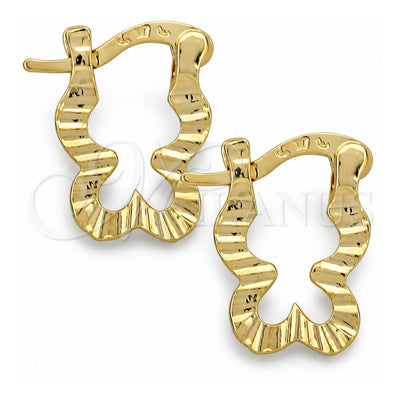 Oro Laminado Children Hoop, Gold Filled Style Butterfly Design, Diamond Cutting Finish, Golden Finish, 02.164.0019