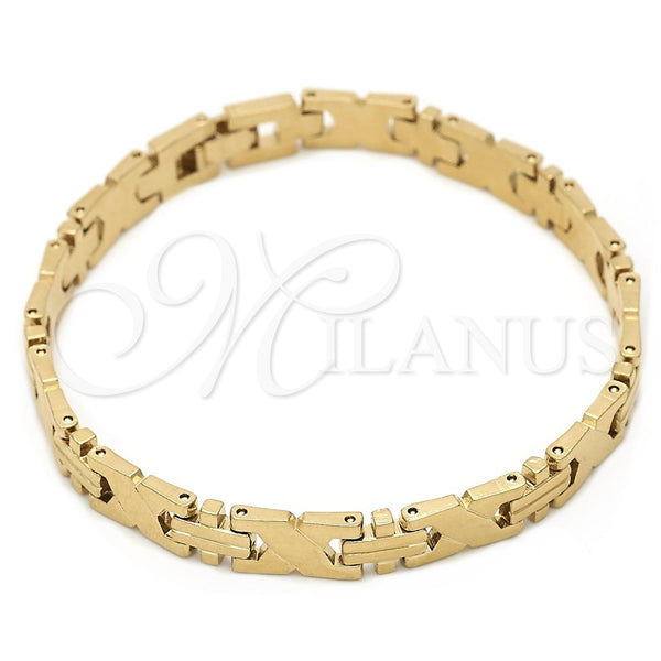 Oro Laminado Solid Bracelet, Gold Filled Style Hugs and Kisses Design, Diamond Cutting Finish, Golden Finish, 03.102.0020 (06 MM Thickness, 8 Inches Length)
