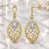 Oro Laminado Dangle Earring, Gold Filled Style Filigree Design, Diamond Cutting Finish, Two Tone, 02.55.0009