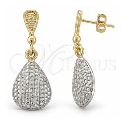 Oro Laminado Dangle Earring, Gold Filled Style Teardrop Design, Diamond Cutting Finish, Two Tone, 02.55.0010