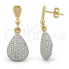 Oro Laminado Dangle Earring, Gold Filled Style Teardrop Design, Diamond Cutting Finish, Two Tone, 02.55.0010