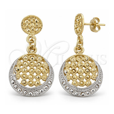 Oro Laminado Dangle Earring, Gold Filled Style Diamond Cutting Finish, Two Tone, 02.55.0011