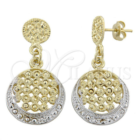 Oro Laminado Dangle Earring, Gold Filled Style Diamond Cutting Finish, Two Tone, 02.55.0011