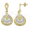 Oro Laminado Dangle Earring, Gold Filled Style Teardrop Design, Diamond Cutting Finish, Two Tone, 02.55.0017