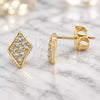 Oro Laminado Stud Earring, Gold Filled Style with White Crystal, Polished, Rose Gold Finish, 02.26.0119