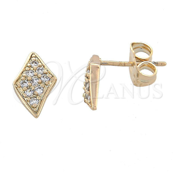 Oro Laminado Stud Earring, Gold Filled Style with White Crystal, Polished, Rose Gold Finish, 02.26.0119