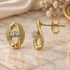 Oro Laminado Stud Earring, Gold Filled Style with White Cubic Zirconia, Diamond Cutting Finish, Golden Finish, 02.26.0123