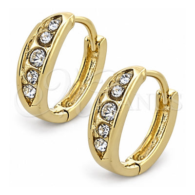 Oro Laminado Huggie Hoop, Gold Filled Style with White Crystal, Polished, Golden Finish, 02.165.0132