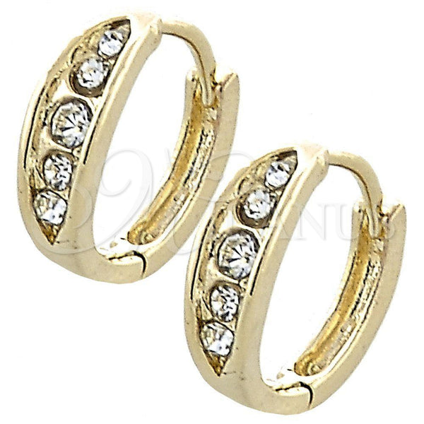 Oro Laminado Huggie Hoop, Gold Filled Style with White Crystal, Polished, Golden Finish, 02.165.0132
