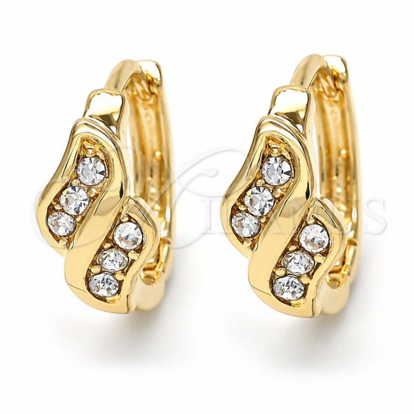 Oro Laminado Huggie Hoop, Gold Filled Style with White Crystal, Polished, Golden Finish, 02.165.0147