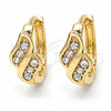 Oro Laminado Huggie Hoop, Gold Filled Style with White Crystal, Polished, Golden Finish, 02.165.0147