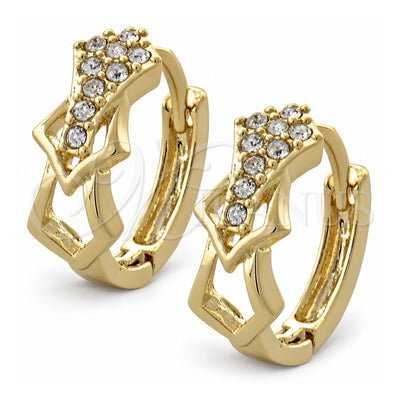 Oro Laminado Huggie Hoop, Gold Filled Style with White Crystal, Polished, Golden Finish, 02.165.0139