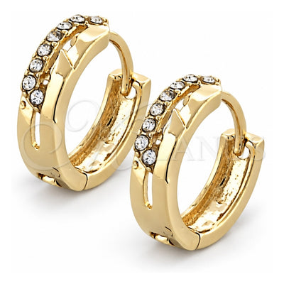 Oro Laminado Huggie Hoop, Gold Filled Style with White Crystal, Polished, Golden Finish, 02.165.0133