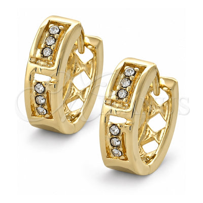 Oro Laminado Huggie Hoop, Gold Filled Style with White Crystal, Polished, Golden Finish, 02.165.0142