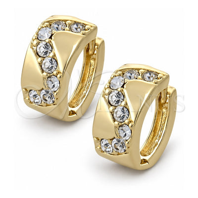 Oro Laminado Huggie Hoop, Gold Filled Style with White Crystal, Polished, Golden Finish, 02.165.0129