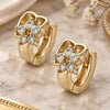 Oro Laminado Huggie Hoop, Gold Filled Style Flower and Heart Design, with White Cubic Zirconia, Polished, Golden Finish, 02.165.0113