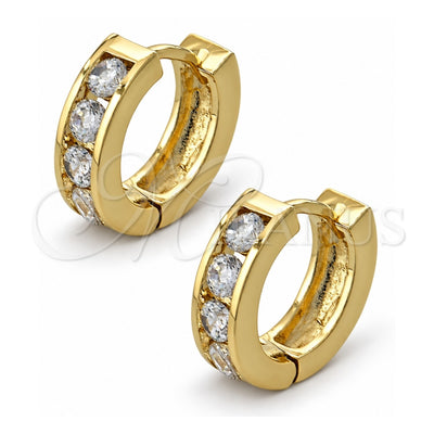 Oro Laminado Huggie Hoop, Gold Filled Style with White Cubic Zirconia, Polished, Golden Finish, 02.165.0115