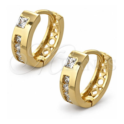 Oro Laminado Huggie Hoop, Gold Filled Style with White Cubic Zirconia, Polished, Golden Finish, 02.165.0123