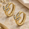 Oro Laminado Huggie Hoop, Gold Filled Style Leaf Design, with White Cubic Zirconia, Polished, Golden Finish, 02.165.0122