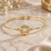 Oro Laminado Individual Bangle, Gold Filled Style Heart and Flower Design, with White Cubic Zirconia, Polished, Golden Finish, 07.63.0174 (05 MM Thickness, One size fits all)