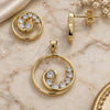 Oro Laminado Earring and Pendant Adult Set, Gold Filled Style with White Cubic Zirconia, Polished, Golden Finish, 10.65.0631