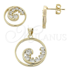 Oro Laminado Earring and Pendant Adult Set, Gold Filled Style with White Cubic Zirconia, Polished, Golden Finish, 10.65.0631