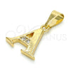 Oro Laminado Fancy Pendant, Gold Filled Style Initials Design, with White Cubic Zirconia, Polished, Golden Finish, 05.26.0012