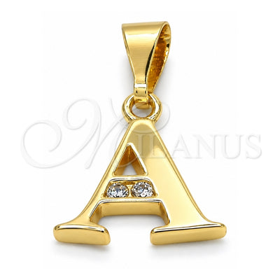 Oro Laminado Fancy Pendant, Gold Filled Style Initials Design, with White Cubic Zirconia, Polished, Golden Finish, 05.26.0012