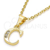Oro Laminado Fancy Pendant, Gold Filled Style Initials Design, with White Cubic Zirconia, Polished, Golden Finish, 05.26.0014