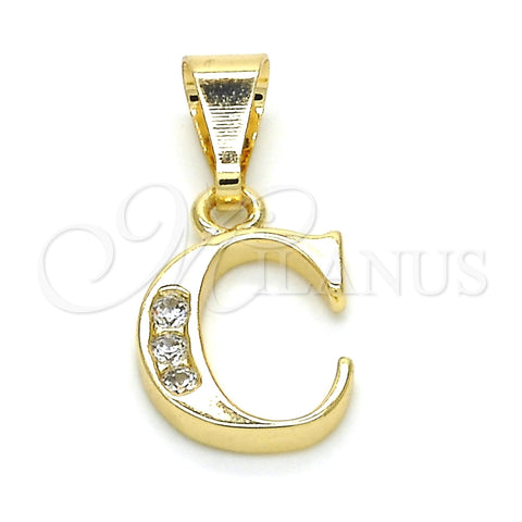 Oro Laminado Fancy Pendant, Gold Filled Style Initials Design, with White Cubic Zirconia, Polished, Golden Finish, 05.26.0014
