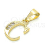 Oro Laminado Fancy Pendant, Gold Filled Style Initials Design, with White Cubic Zirconia, Polished, Golden Finish, 05.26.0014