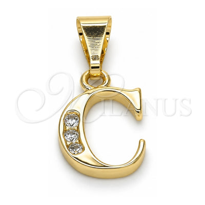 Oro Laminado Fancy Pendant, Gold Filled Style Initials Design, with White Cubic Zirconia, Polished, Golden Finish, 05.26.0014
