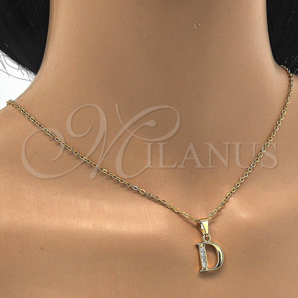 Oro Laminado Fancy Pendant, Gold Filled Style Initials Design, with White Cubic Zirconia, Polished, Golden Finish, 05.26.0015